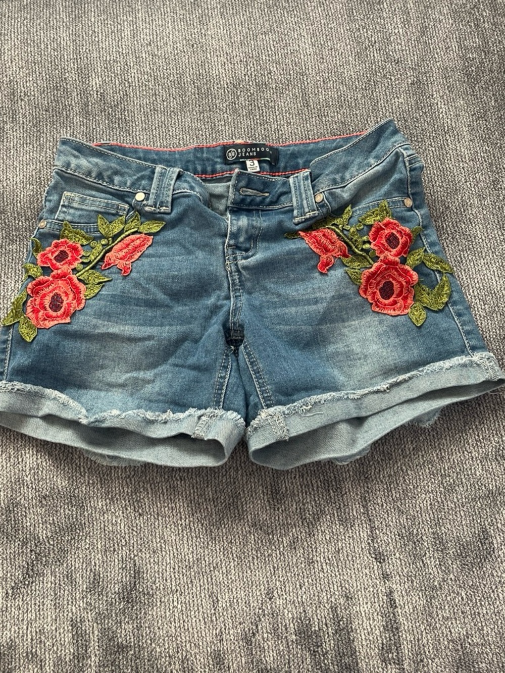 Embroidered Floral Blue Denim Shorts